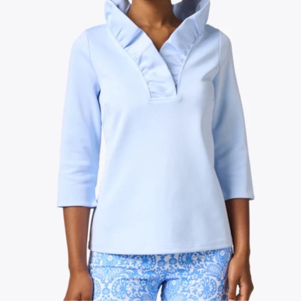 Gretchen Scott Periwinkle Blue Ruffleneck Top Size S